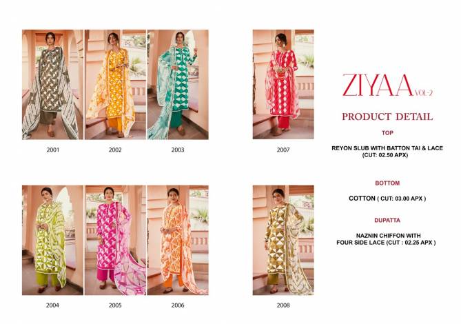 ZIYAA VOL-02 Latest Fancy Designer Fancy Casual Wear Heavy Rayon Slab With Baton Tai Lace Salwar Suit Collection